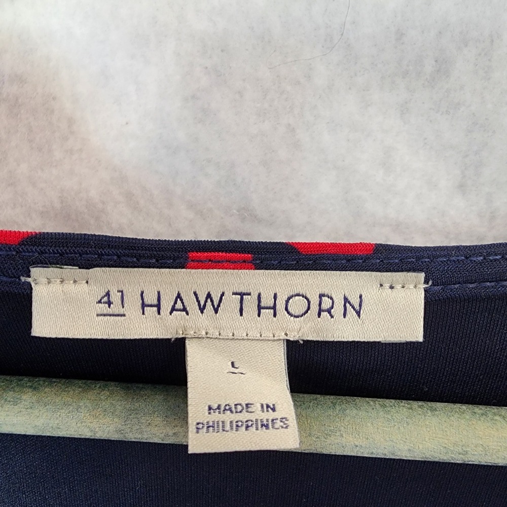 41 Hawthorn Womens Navy Red Quatrefoil Faux Wrap Fit Flare Dress Large SFKOK368 - Picture 2 of 7